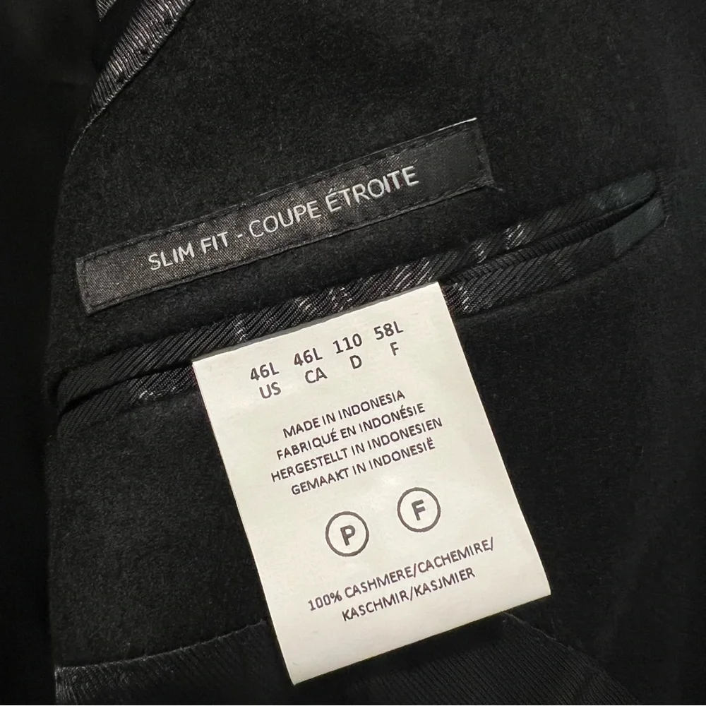 Saks Fifth Avenue Black 100% Cashmere Blazer Jacket 46L Two Button Notch Lapel